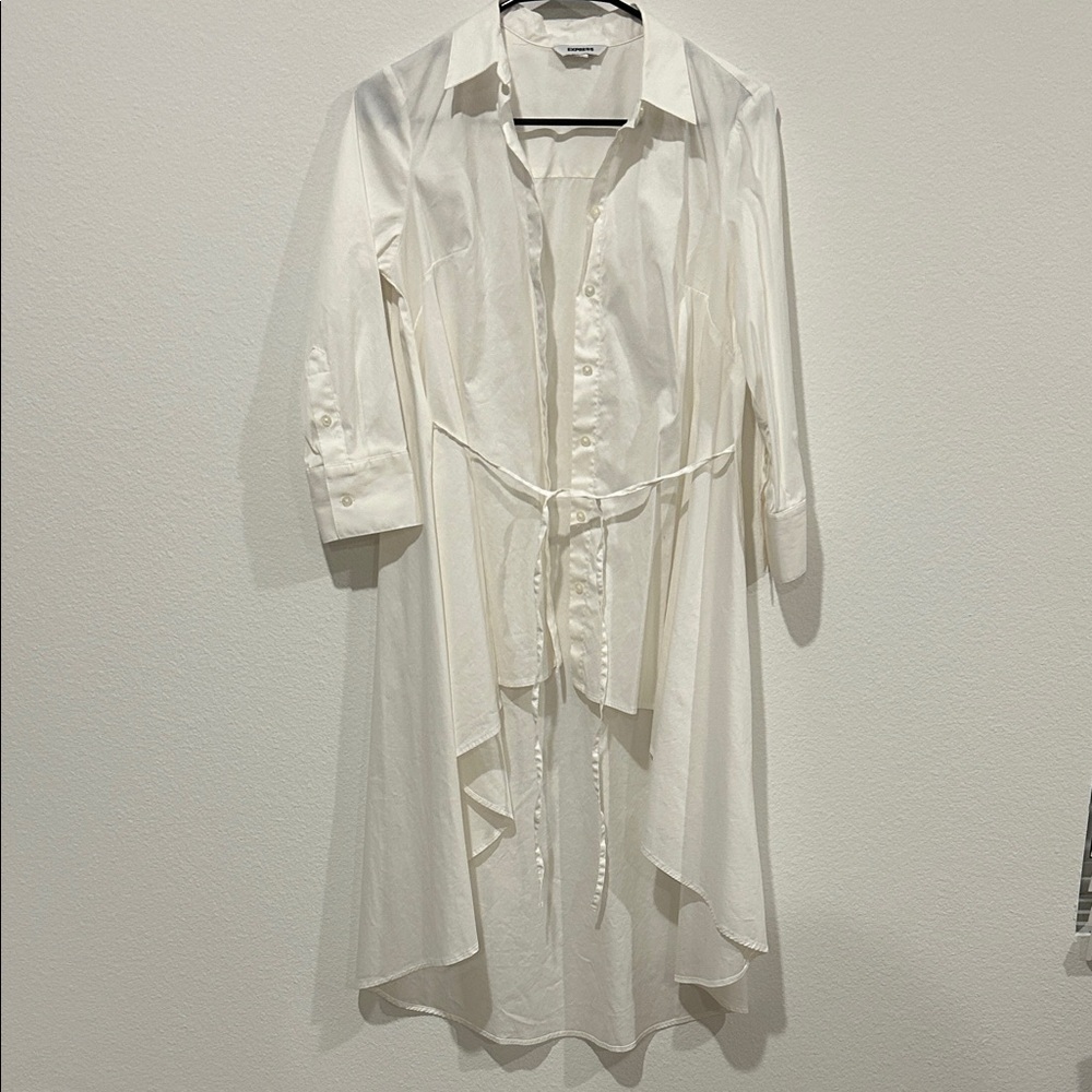 Stylish White Button-Up Top with Tie Waist
